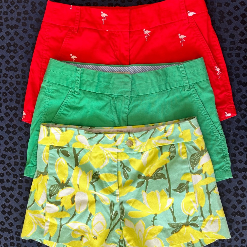 J. Crew Red and Green Bermudas Vibrant Summer Shorts